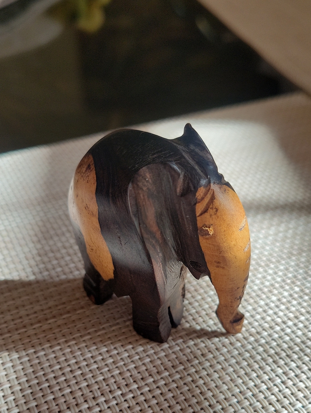 Vintage African Hand-Carved Wooden Elephant Figurine 2" High